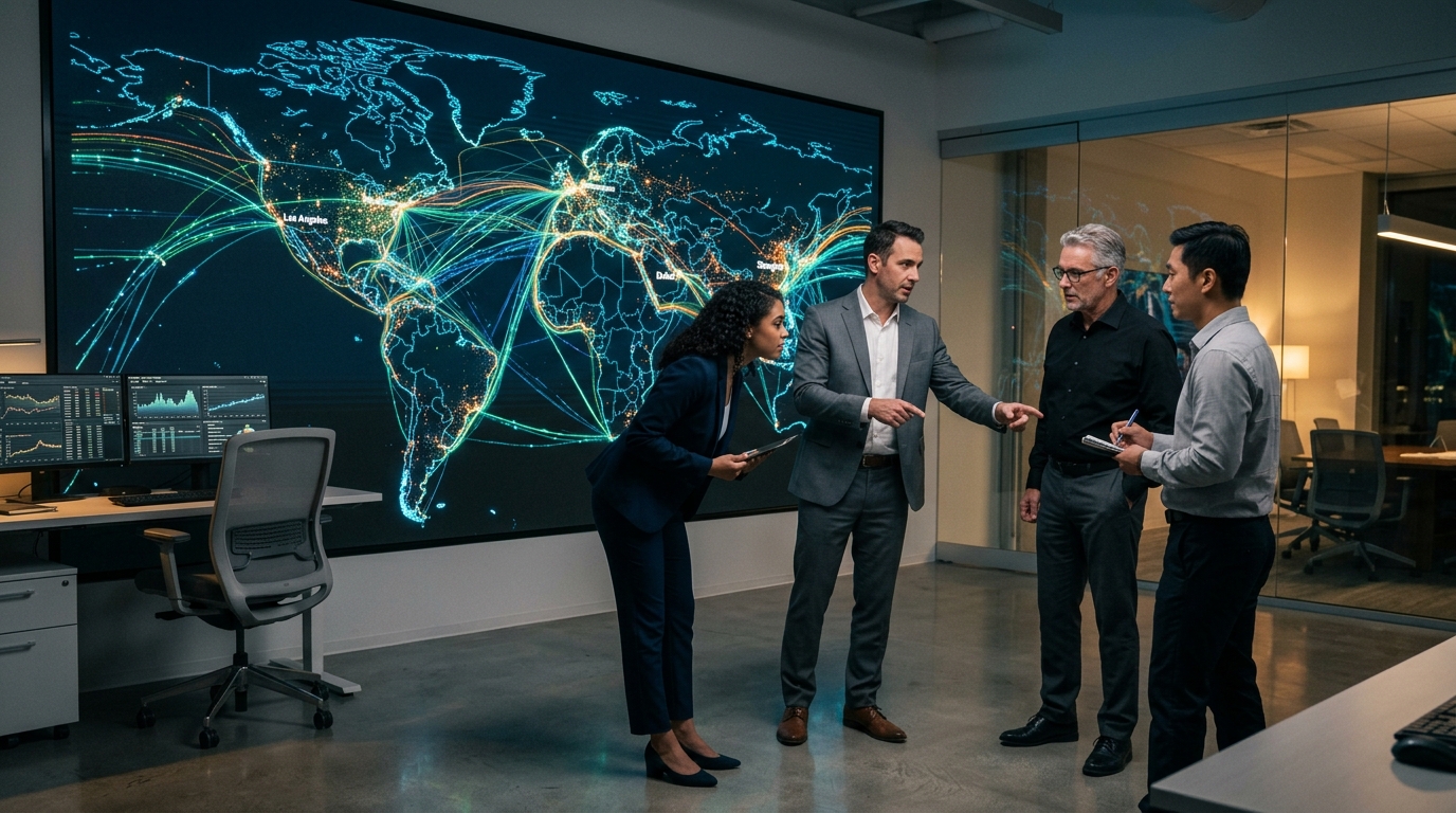 Supply Chain Managers Reviewing Global Map